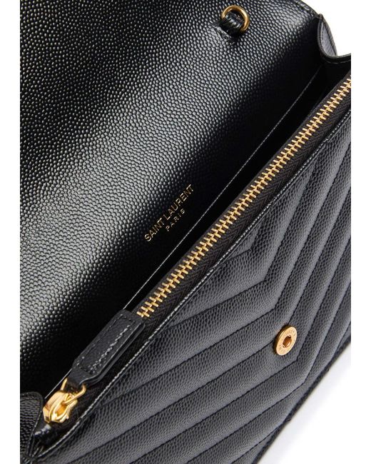 Saint Laurent Gray Logo Quilted Leather Wallet-On-Chain