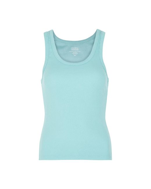 COLORFUL STANDARD Blue Ribbed Stretch-Cotton Tank