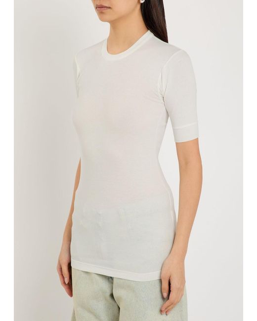 Calvin Klein White Aubriella Ribbed Stretch-Cotton T-Shirt