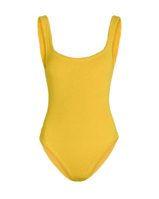 Hunza G Yellow Square-Neck Crinkle Swimsuit