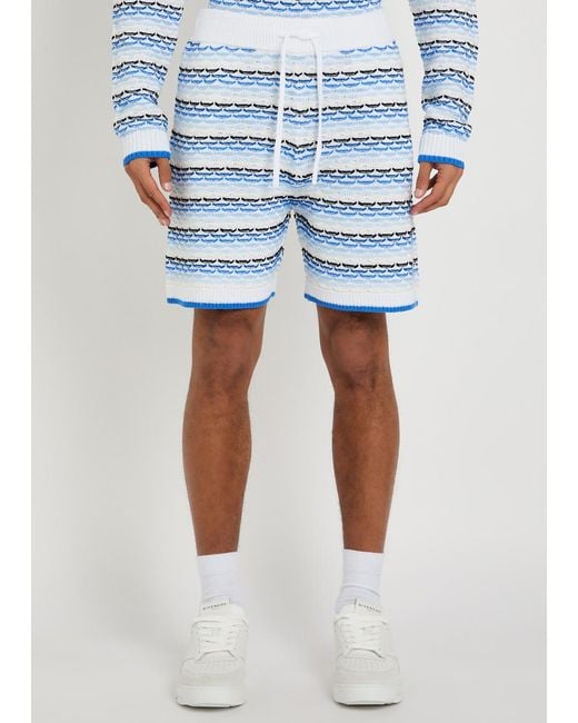 Casablanca Blue Striped Tuck-Stitch Cotton-Knit Shorts for men