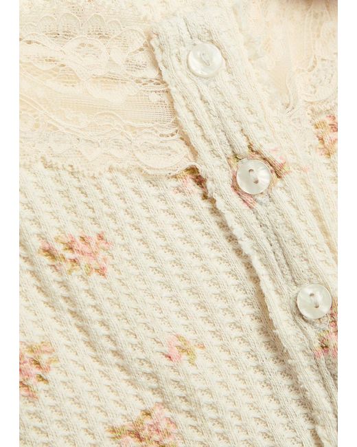Free People Natural Lets Party Cardi Floral-Print Cotton Top