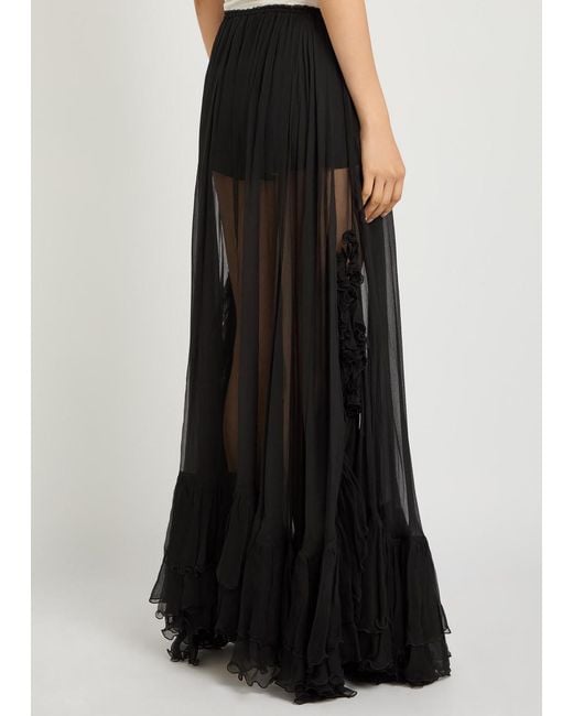 Chloé Black Ruffled Sheer Silk-Chiffon Maxi Skirt