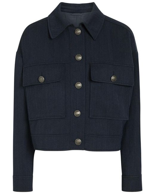 Brunello Cucinelli Blue Herringbone Stretch-Wool Jacket