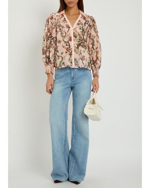 Alice + Olivia Pink Charis Floral-Print Cotton-Blend Blouse