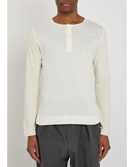 Dries Van Noten White Hebton Henley Pointelle Cotton Top for men