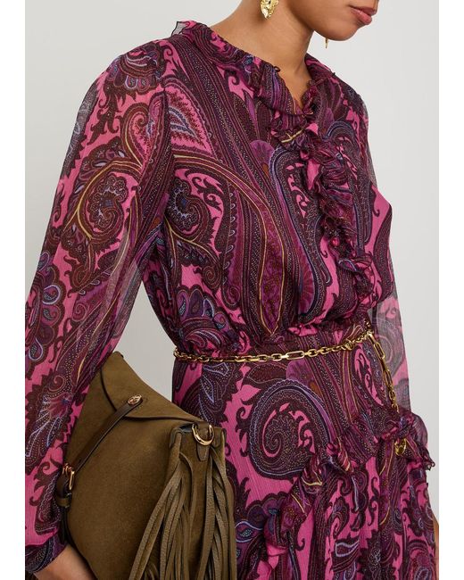 Etro Purple Paisley-Print Silk-Chiffon Mini Dress