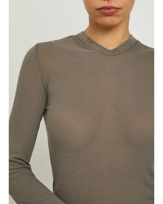 Rick Owens Gray Hooded Ribbed Fine-Knit Top