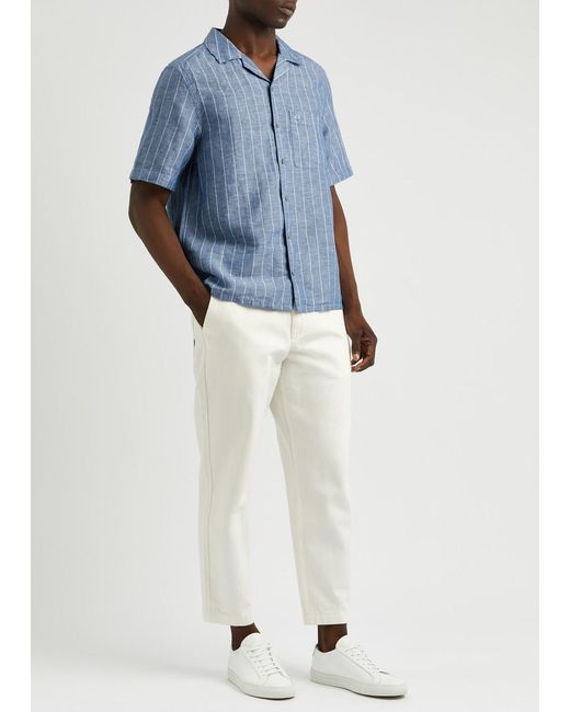Calvin Klein Blue Striped Linen-Blend Shirt for men