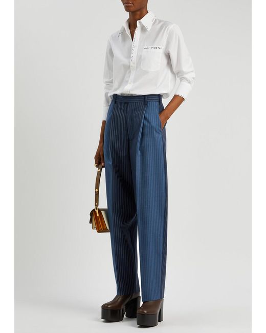 Marni Blue Striped Barrel-leg Wool Trousers