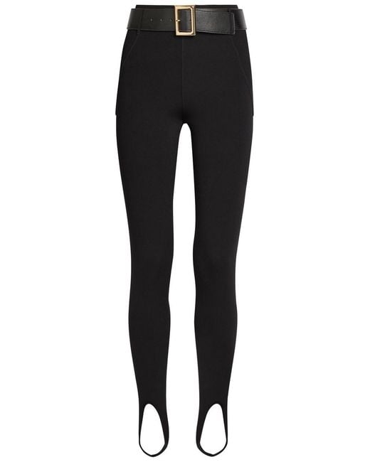 Self-Portrait Black Stirrup Belted Knit Leggings
