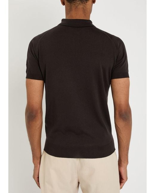 John Smedley Black Payton Merino Wool Polo Shirt for men