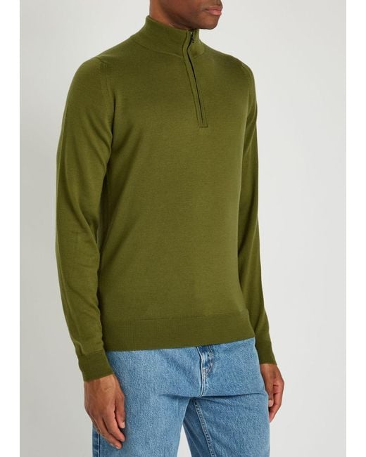 John Smedley Green Tapton Quarter-Zip Merino Wool Jumper for men