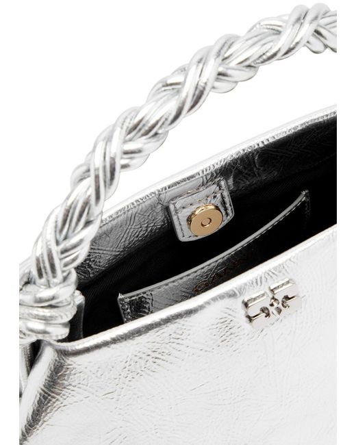 Ganni White Bou Mini Metallic Leather Top Handle Bag