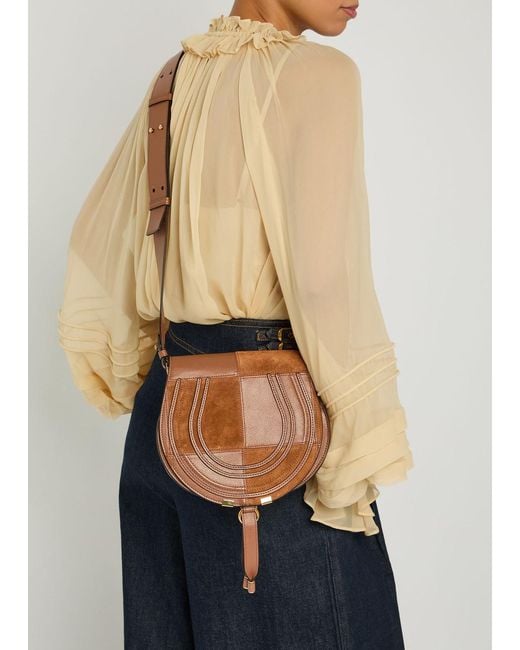 Chloé Brown Marcie Patchwork Grained Leather Saddle Bag