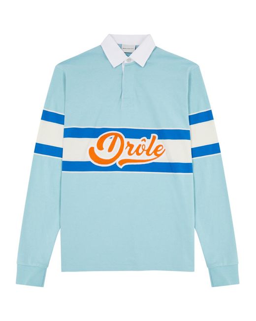 Drole de Monsieur Blue Logo-Embroidered Striped Polo Shirt for men