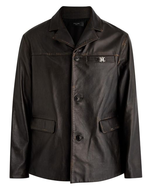 Amiri Black Tumbled Leather Jacket for men