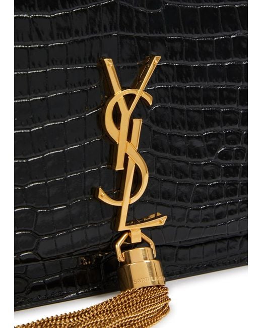 Saint Laurent Black Kate Crocodile-effect Leather Wallet-on-chain