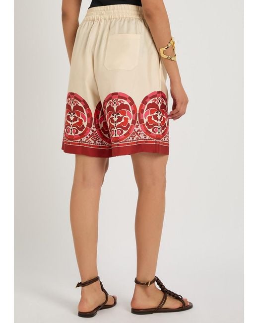 LaDoubleJ Red Palazzo Printed Silk-Twill Shorts