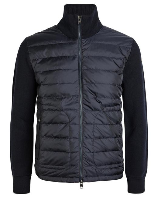 Moncler Blue Quilted Knit And Nylon Jacket for men