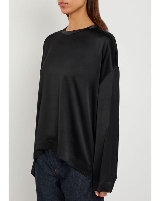 Totême Black Draped Satin Top