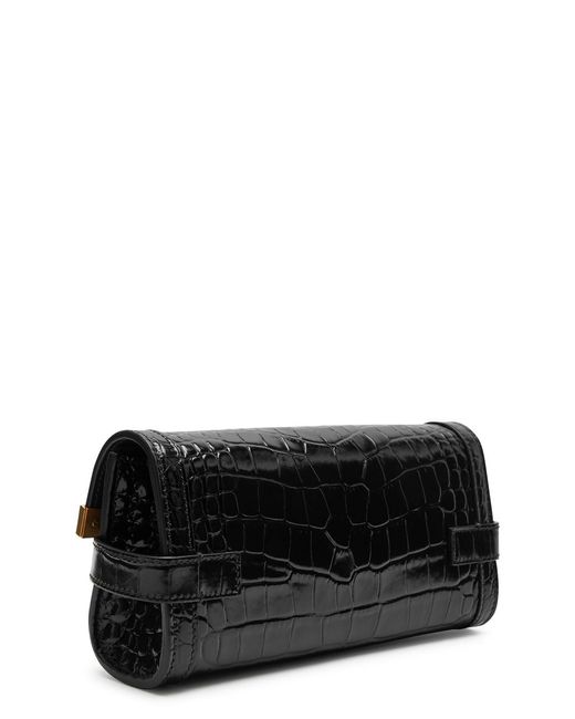 Balmain Black B-buzz Crocodile-effect Leather Clutch
