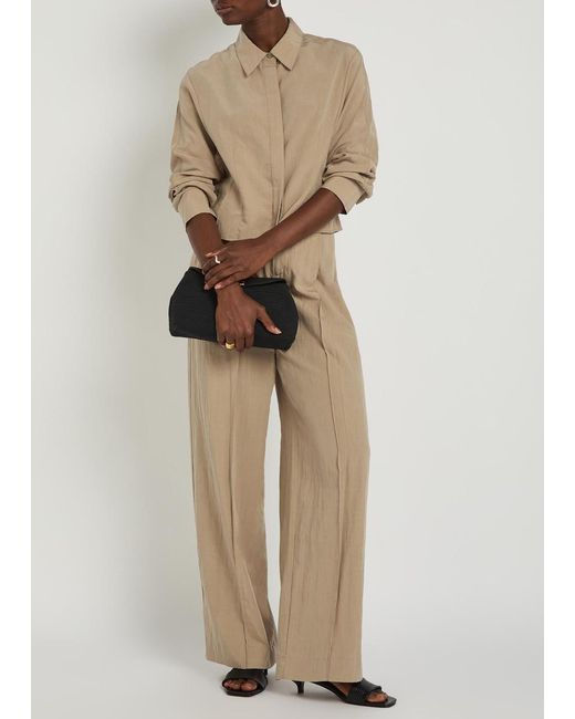 Vince Natural Pleated Wide-Leg Woven Trousers