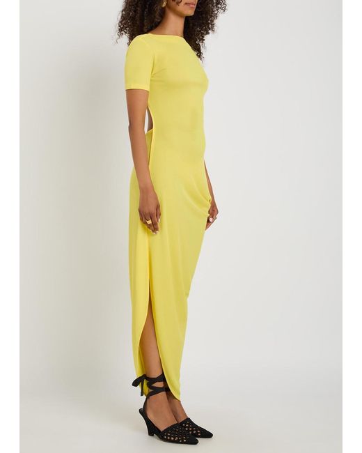Jacquemus Yellow La Robe Sole Asymmetric Draped Crepe-Jersey Maxi Dress