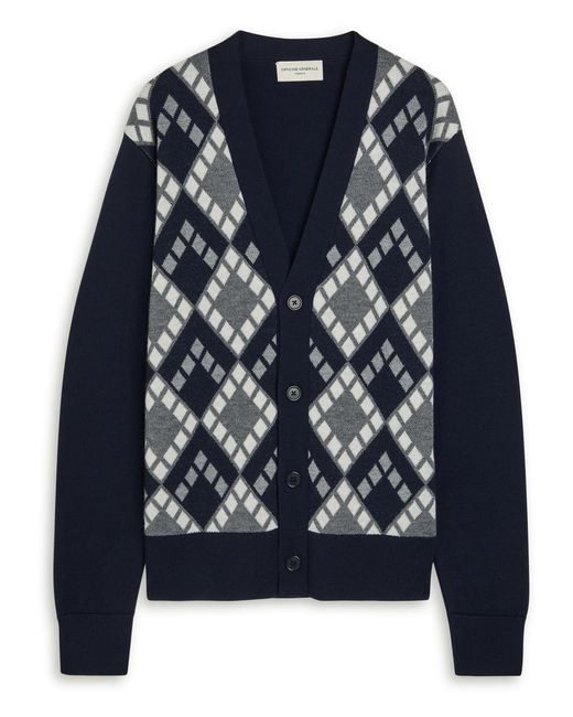 Officine Generale Blue Pattern Wool Cardigan for men