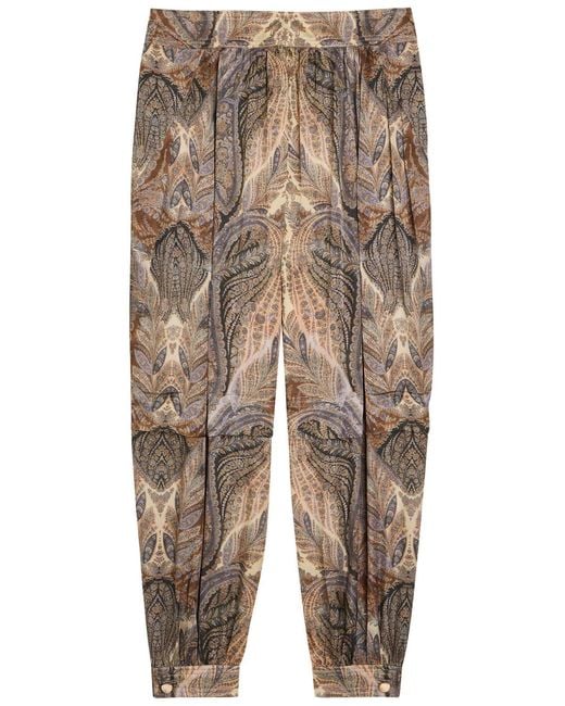 Zimmermann Natural Hypnotic Printed Tapered-Leg Silk Trousers