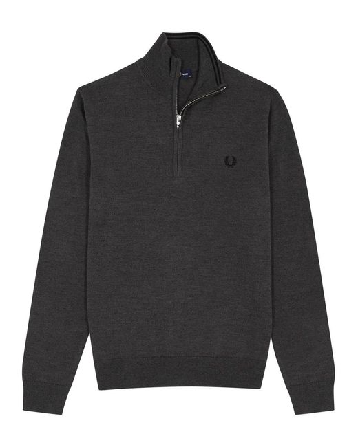 Fred Perry Gray Logo-embroidered Wool-blend Half-zip Jumper for men