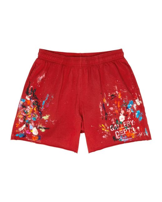 GALLERY DEPT. Red Insomnia Paint-splatte Cotton Shorts for men