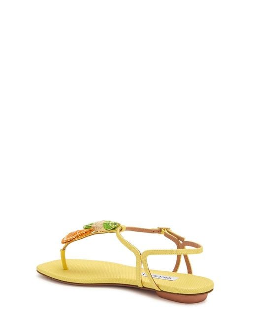 Aquazzura Yellow Citrus Sugar Appliquéd Woven Raffia Sandals