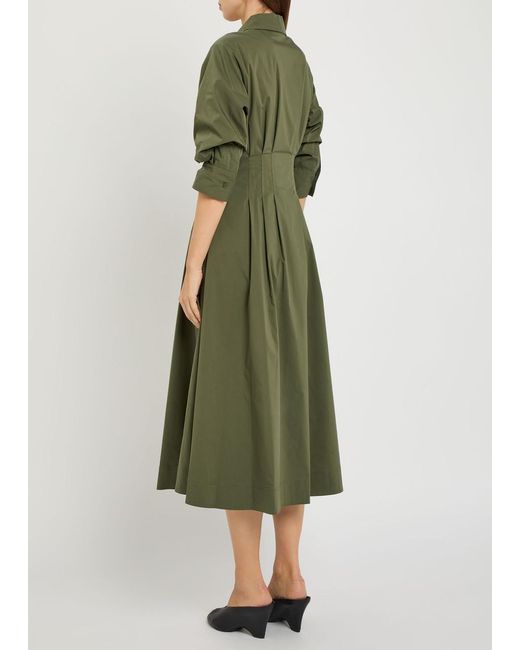 Jonathan Simkhai Green Jazz Pintucked Cotton-Blend Poplin Midi Shirt Dress