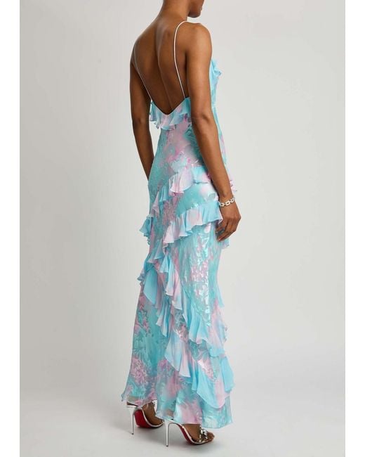 LoveShackFancy Blue Rialto Floral Satin-Devoré Maxi Dress
