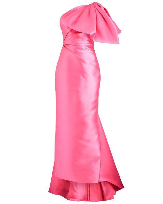 Solace London Pink The Priya Bow-Embellished Faille Gown