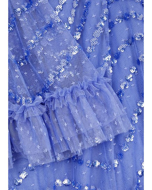 Needle & Thread Blue Shimmer Wave Sequin-Embellished Tulle Mini Dress