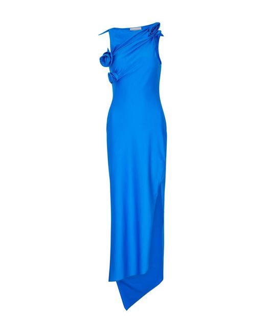 Coperni Blue Floral-Appliquéd Satin-Jersey Midi Dress