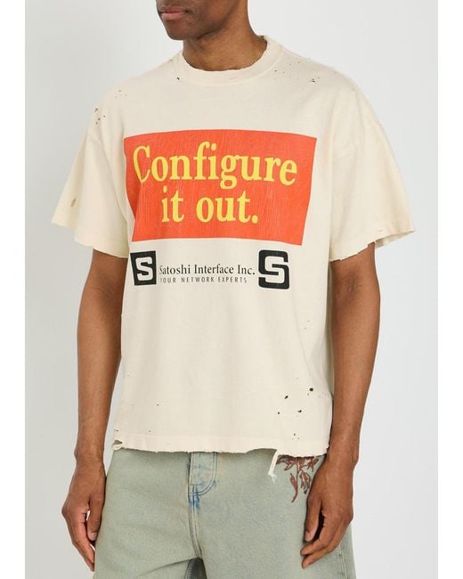 Satoshi Nakamoto White Configure Distressed Printed Cotton T-Shirt for men