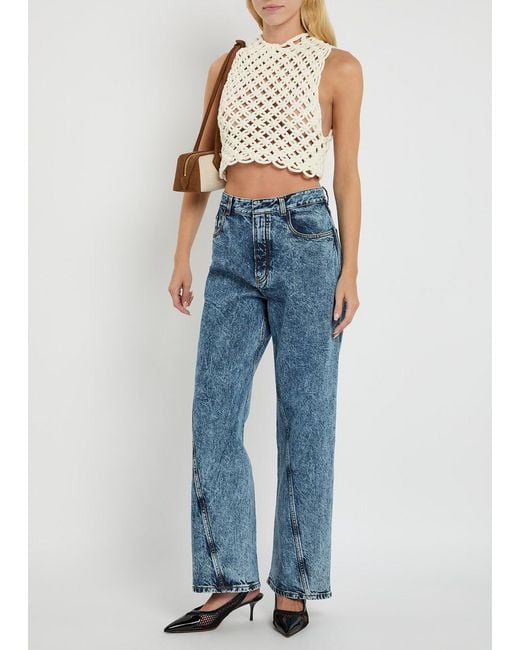 Alaïa Natural Knotted Cotton-Blend Crop Top