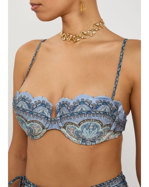 Zimmermann Blue Wanderlust Patterned Bikini Top