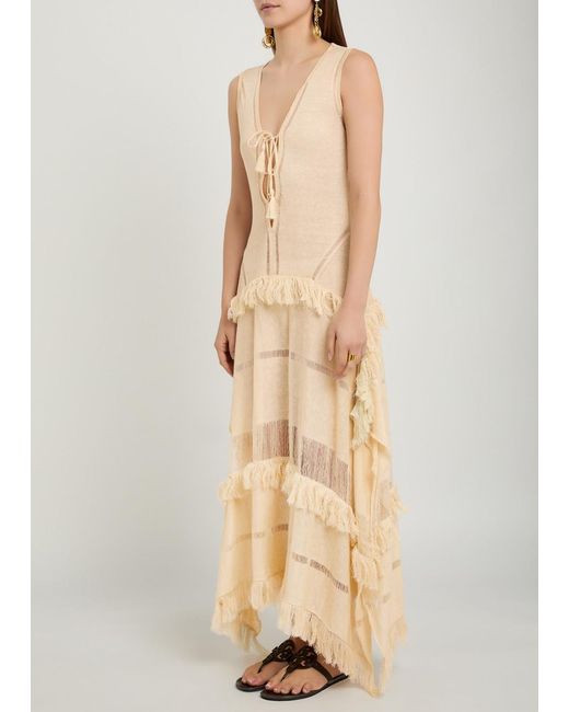 Caravana Natural Ladder Effect Fine-Knit Linen-Blend Maxi Dress