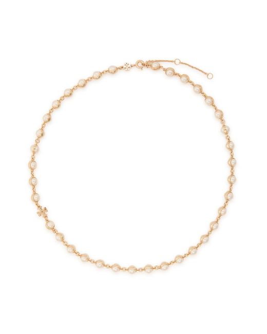Tory Burch White Moondance Faux Pearl-Embellished 18Kt-Plated Necklace