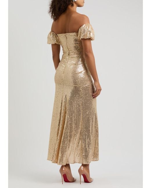 Needle & Thread Natural Sunbeam Valentina Sequin-Embellished Off-The-Shoulder Tulle Gown