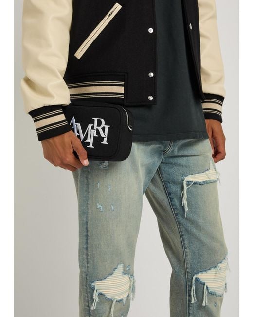 Amiri Black Staggered Logo-Embroidered Canvas Camera Bag for men