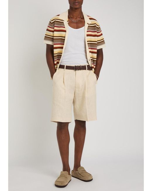 NN07 Natural Kay Pleated Linen Shorts for men