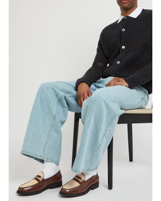 Duke & Dexter Brown Wilde Rattan Panelled Leather Loafers for men