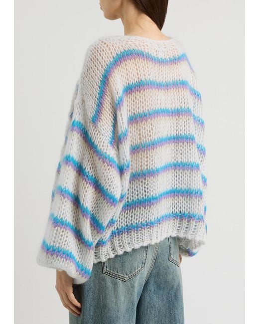 Loewe Blue Anagram Striped Mohair-Blend Jumper