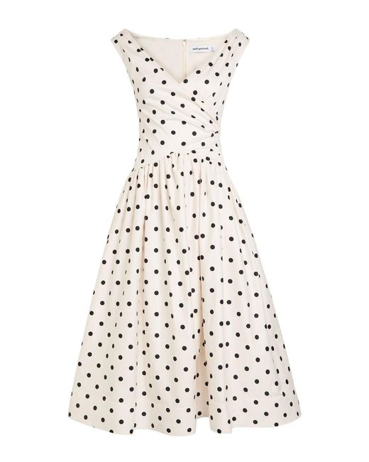 Self-Portrait White Polka Dot Cotton-Poplin Midi Dress