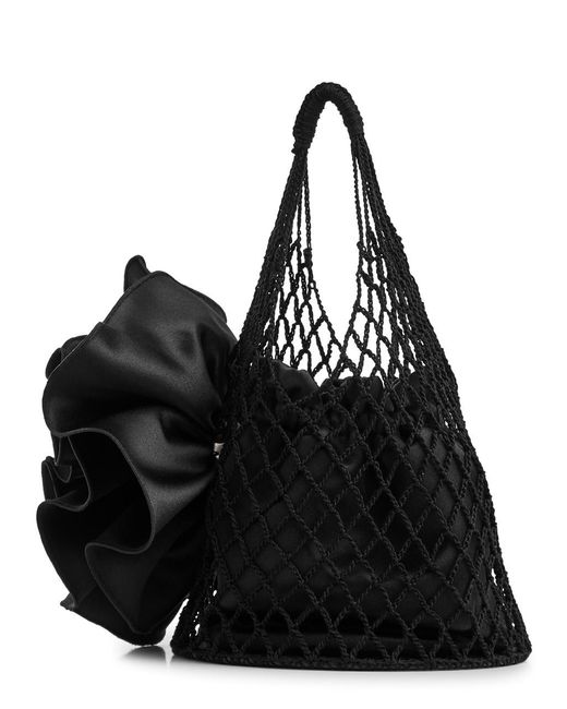 Magda Butrym Black Devana Small Crochet Top Handle Bag